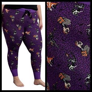 1X 14W 16W Torrid Purple Leopard Foxy Sleep Legging Witches Pinup Girl Halloween
